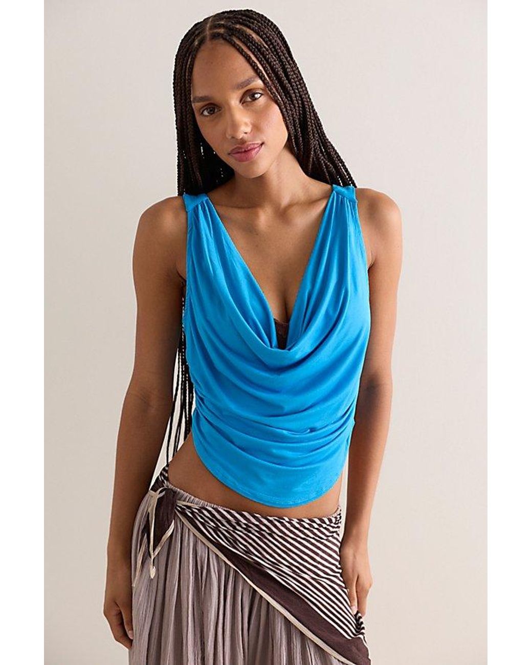 Free People Blue We'Re Going Out Cowl-Neck Cami