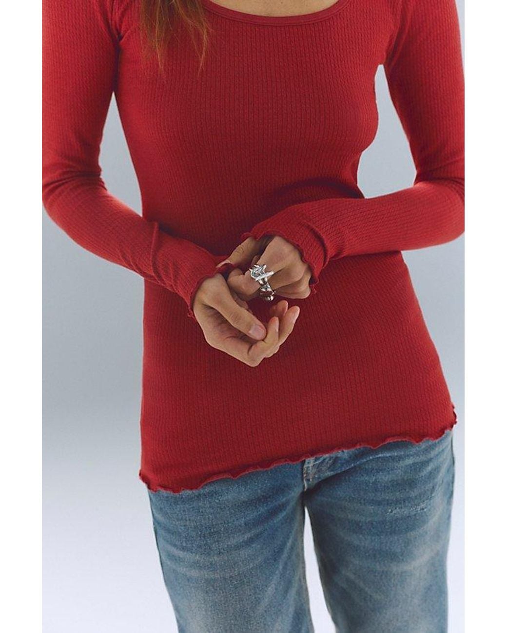 Intimately By Free People Red Base Layer Thermal Scoop Neck Long Sleeve By