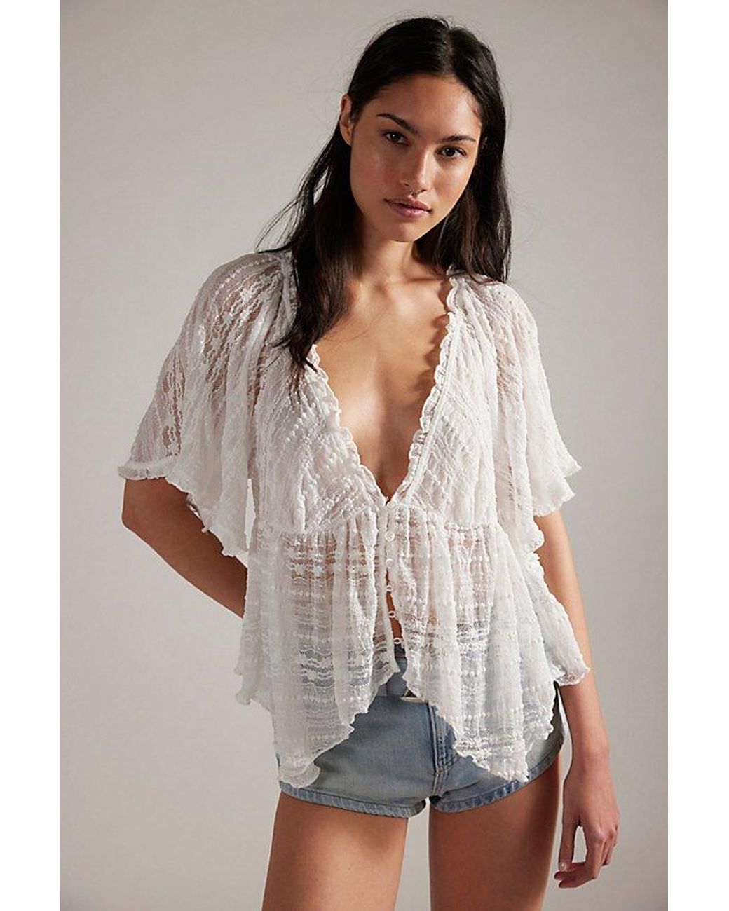 Free People Gray In Your Dreams Lace Top