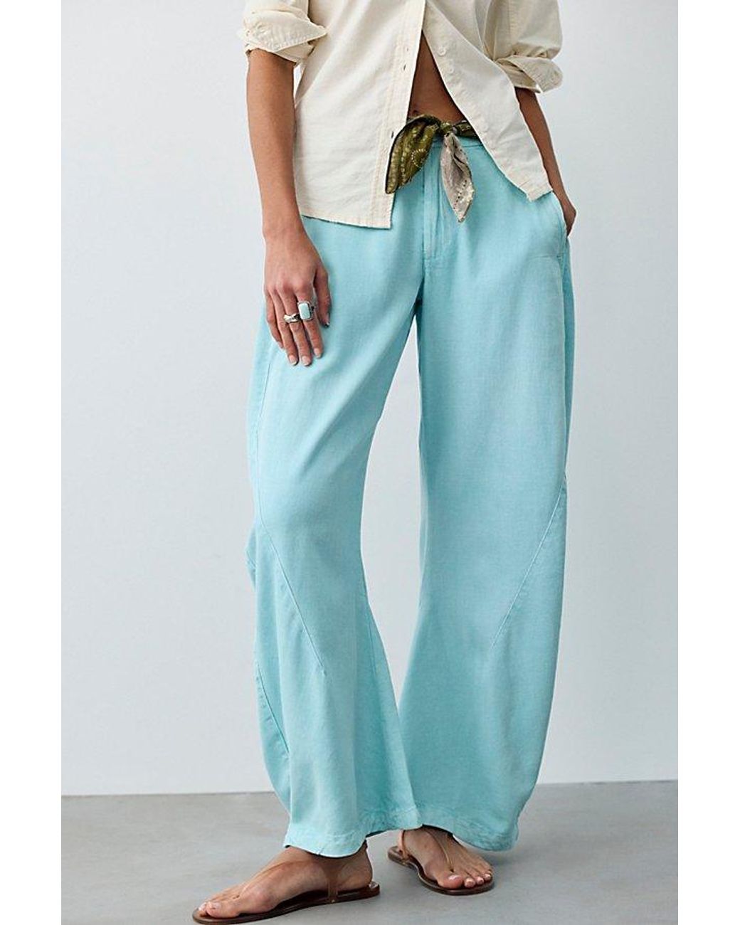 Free People Blue Spotlight Washed Barrel Chino Trousers