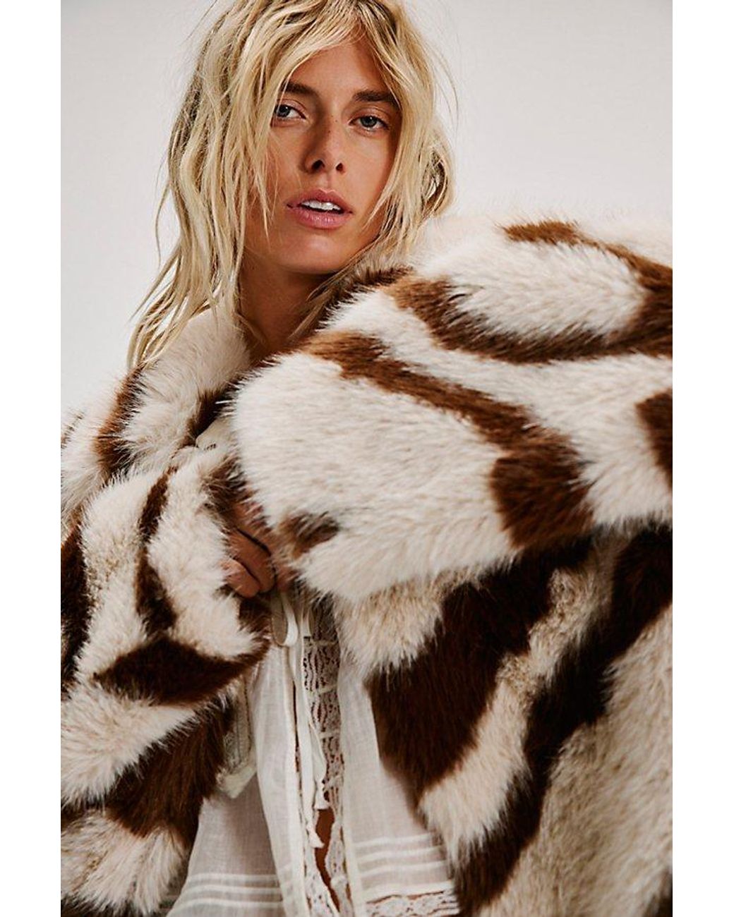 Free People Fiona Zebra Faux Fur Coat Jacket in White Lyst