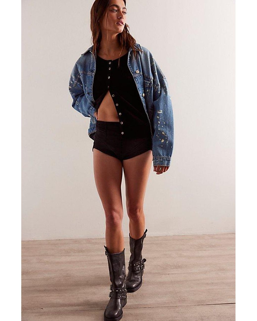 Free People Black Keep It Brief Denim Micro Shorts