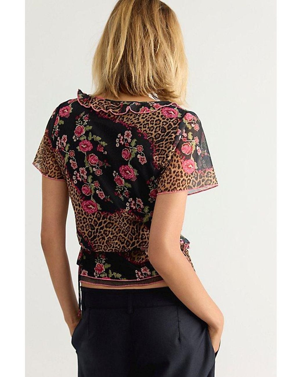 Free People Brown Myrtle Printed Wrap Top