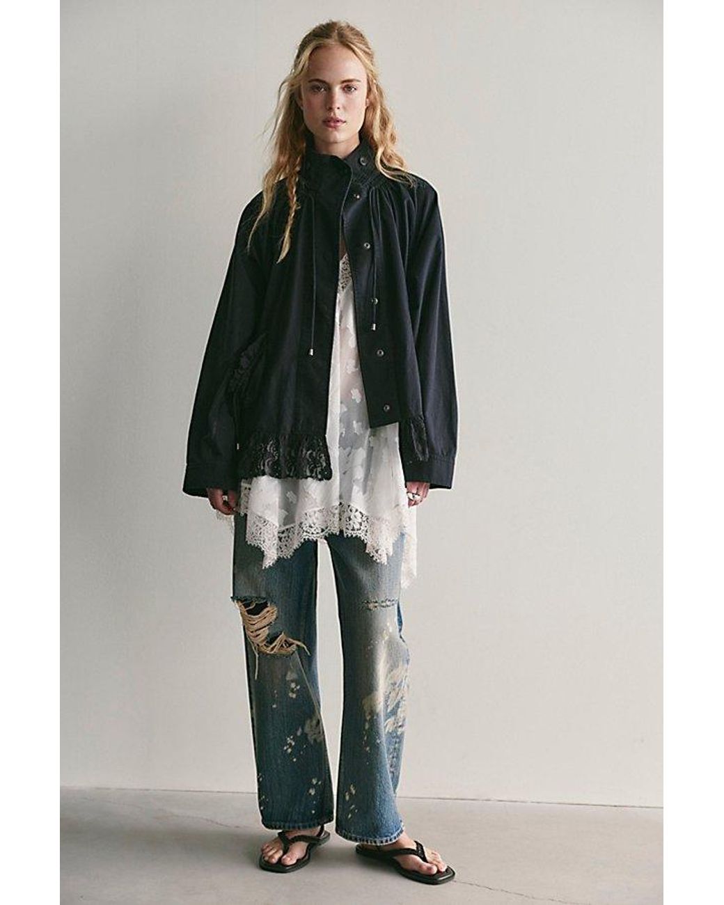 Free People Black Outset Funnel-Neck Jacket