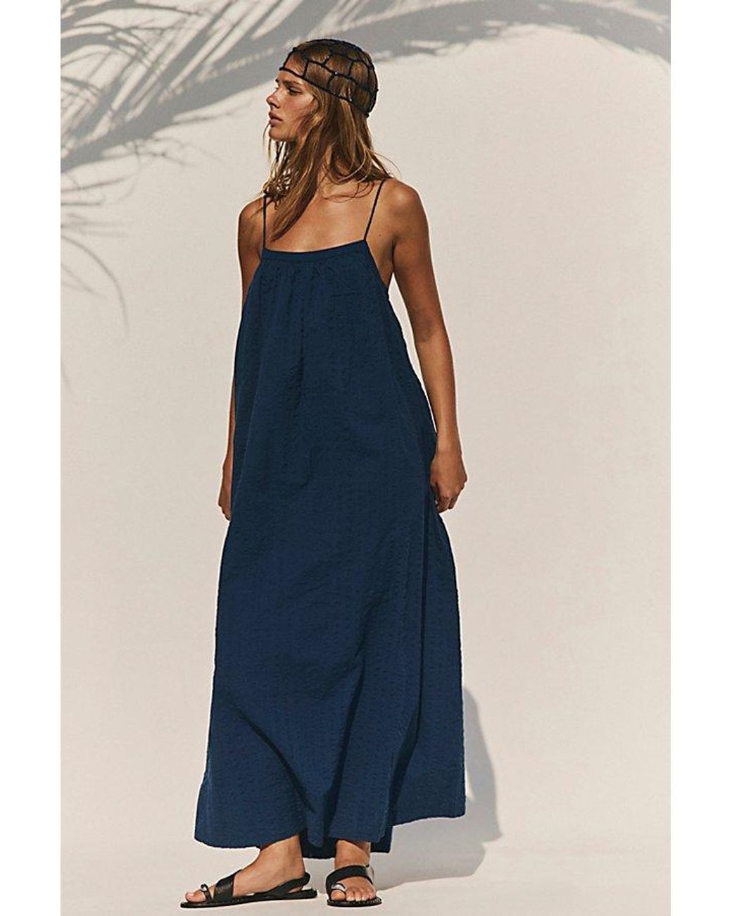 free-est Blue Marisol Textured Cotton Maxi Dress By