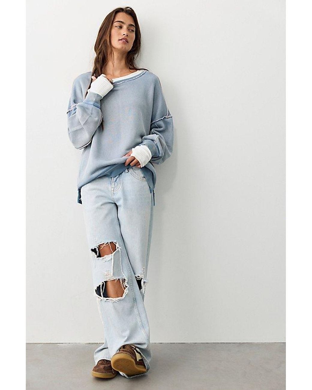Free People Gray Faded Memory Long Sleeve Pullover