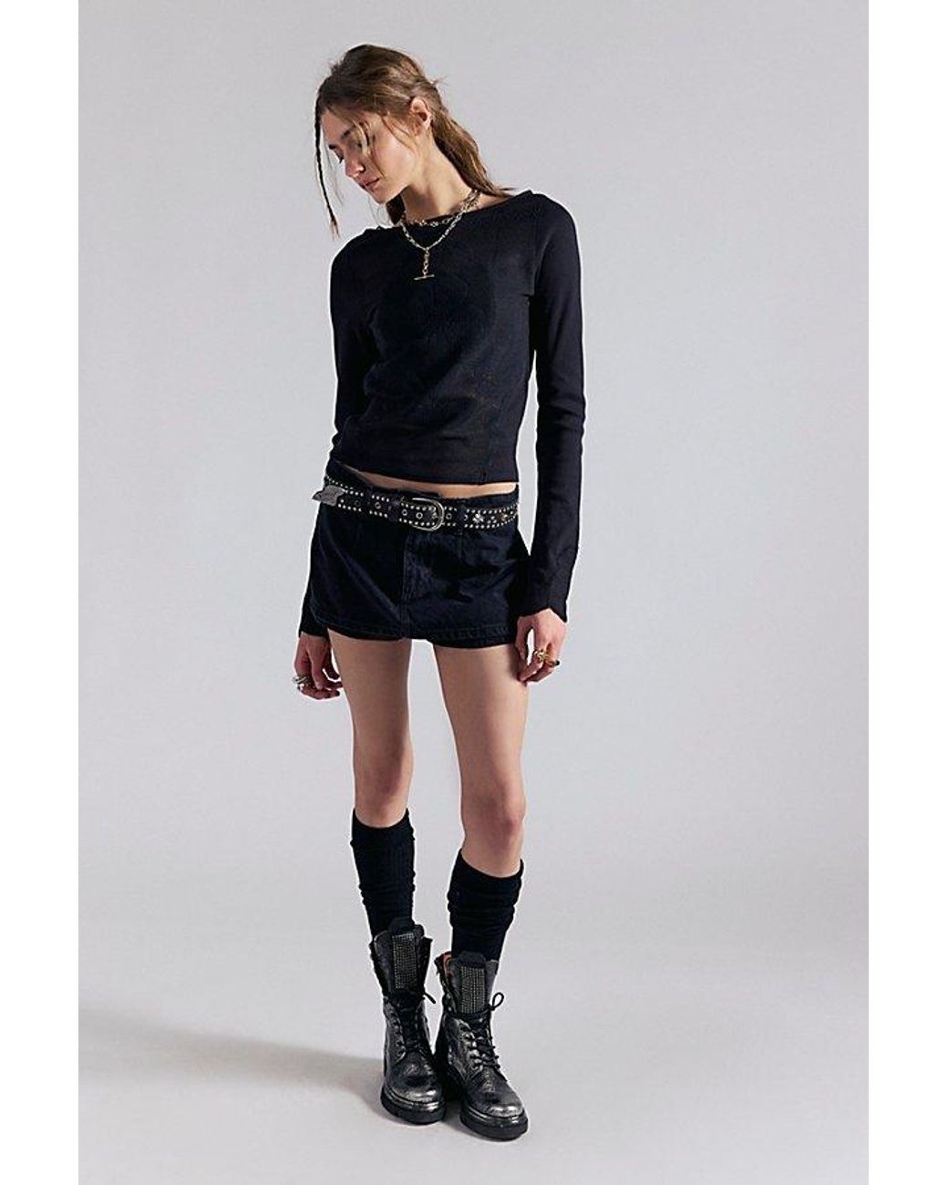 Jupe Mini En Jean Free People We The Free - Taille 30 - Noir Gris Délavé - Neuf Avec étiquettes