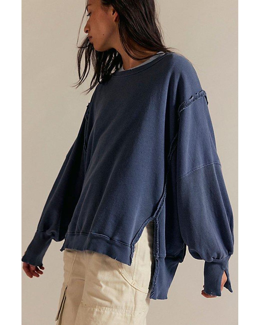 Free People Blue Camden Sweatshirt At Free People In Navy, Size: Xs