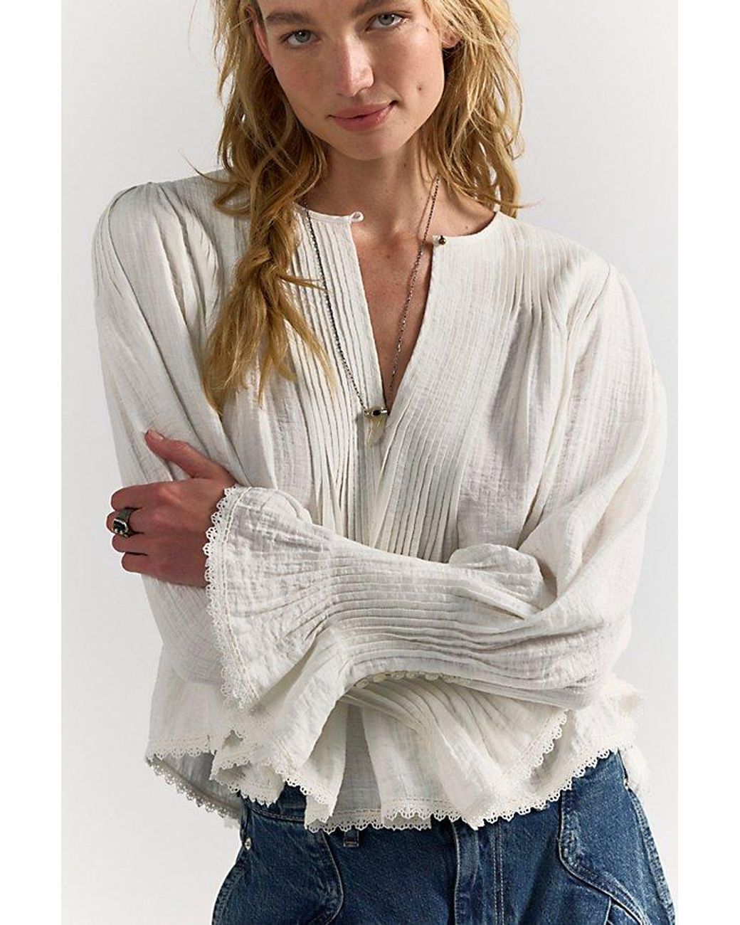Free People Natural Thousand Pintucks Blouse