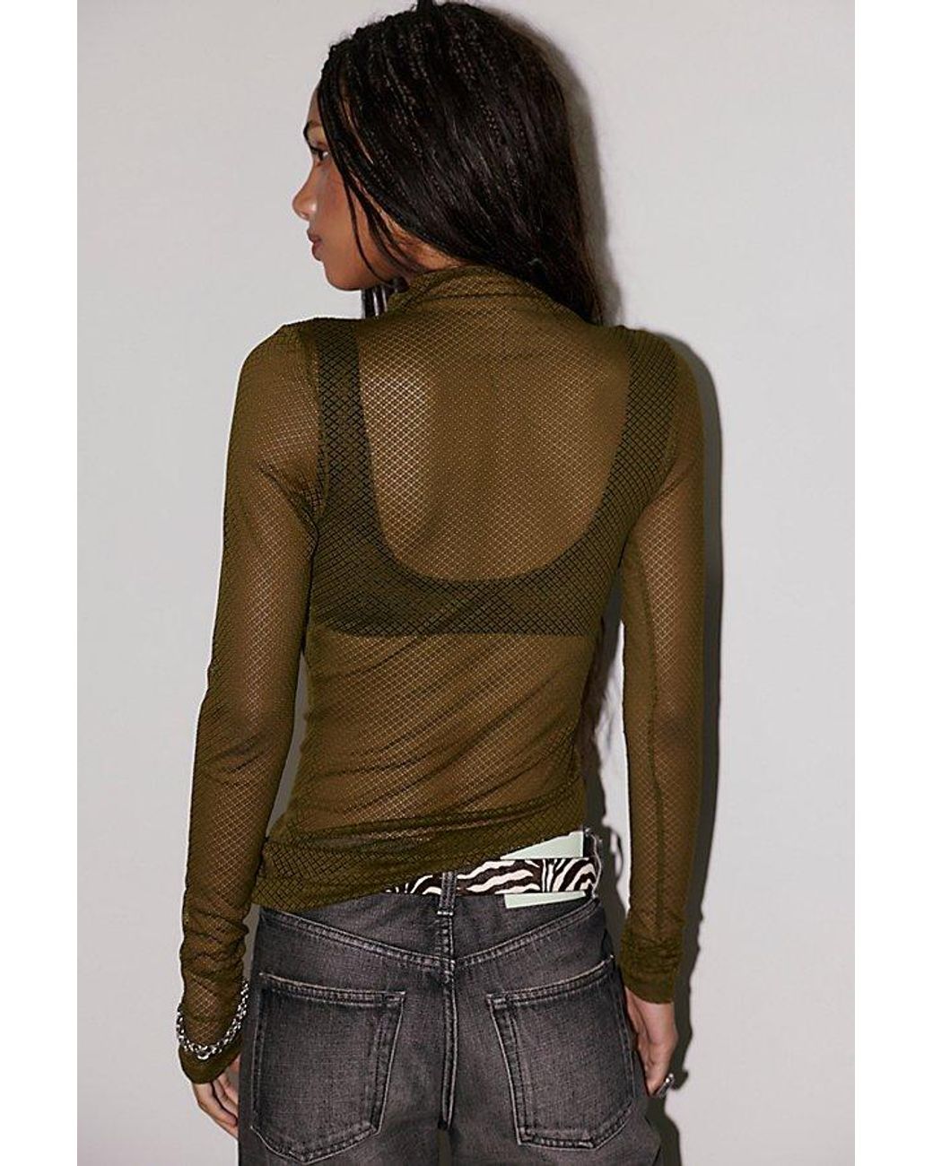 Intimately By Free People Green As If Mesh Layering Long Sleeve By