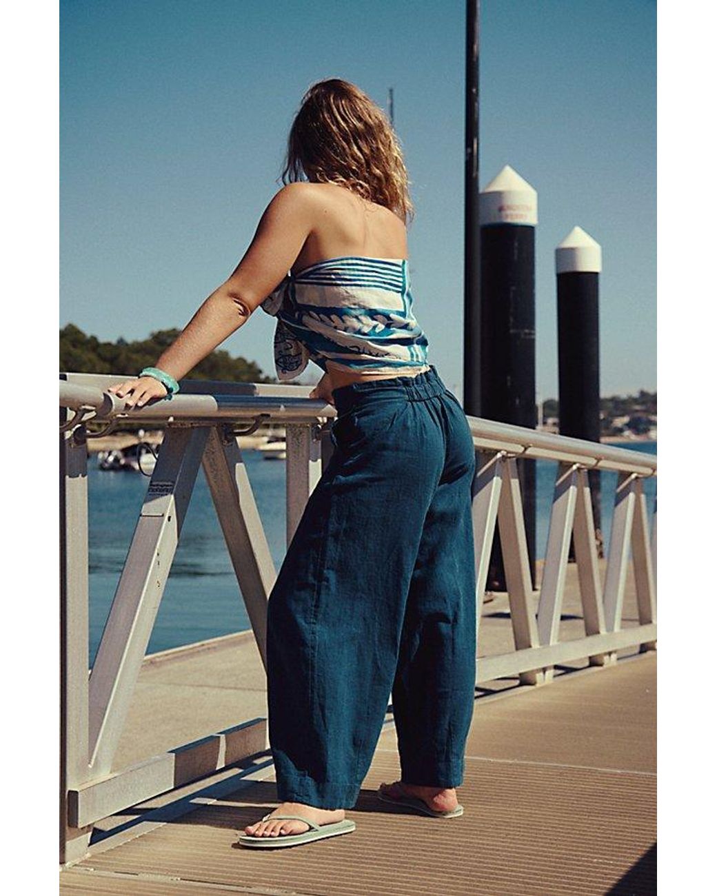 Free People Demi Cotton-Linen Pants in Blue | Lyst
