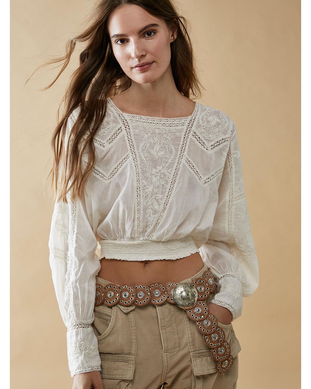 Free People Lucky Me Lace Top in Natural