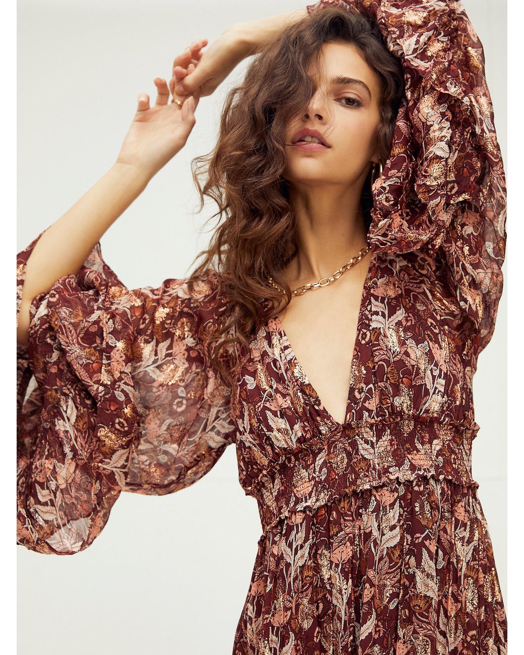 Free People Ophelia Maxi Dress in Brown | Lyst
