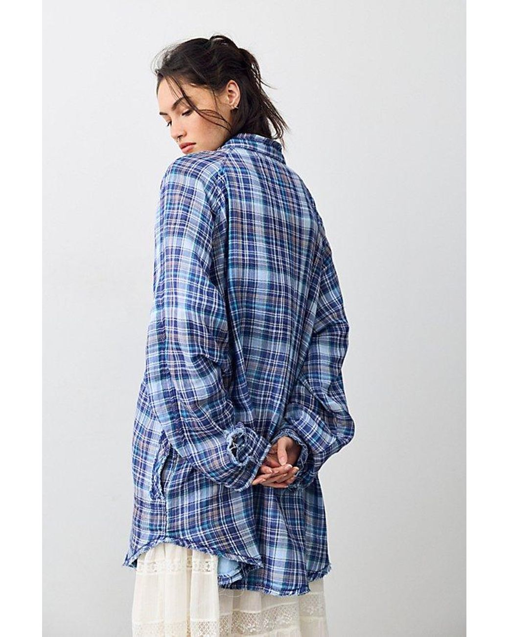 Free People Blue Summer Daydream Plaid Tunic