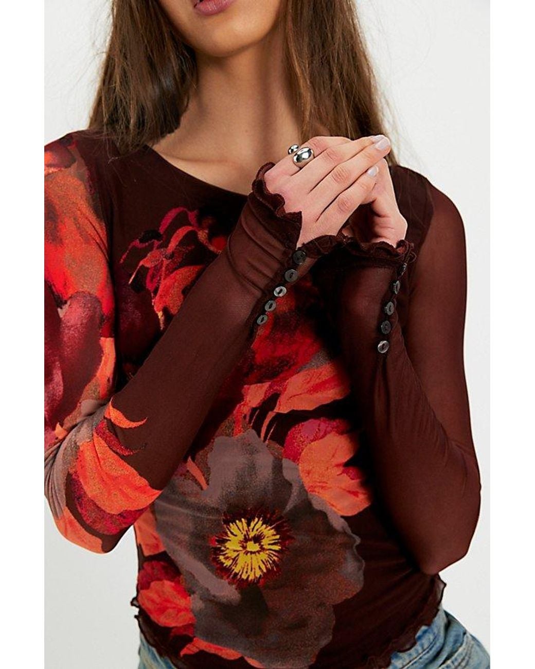 Free People Multicolor Lilly Printed Boat Neck Long Sleeve Top