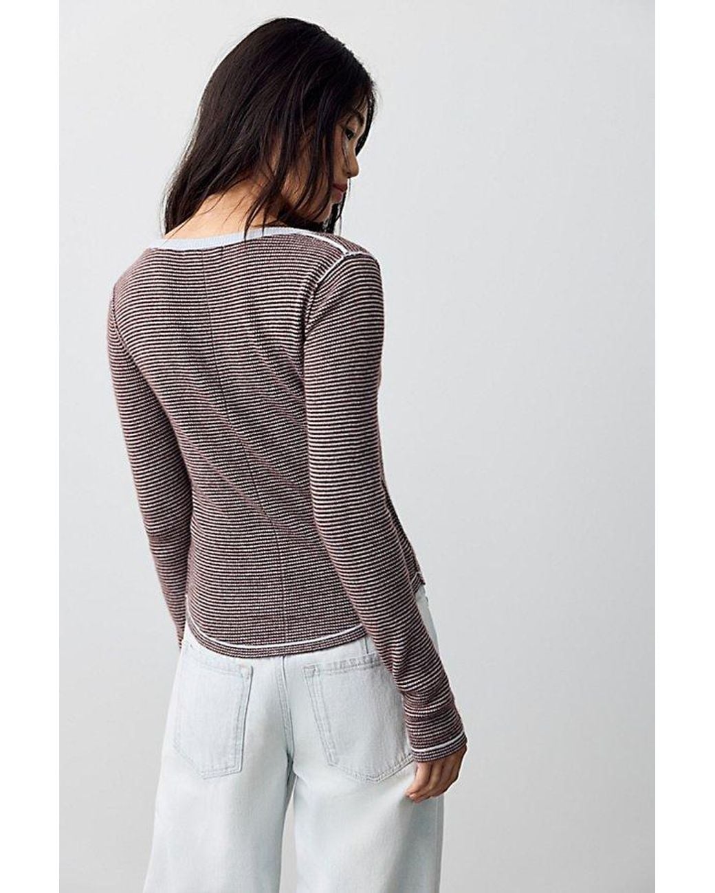 Free People Gray Hudson Striped Cashmere Henley