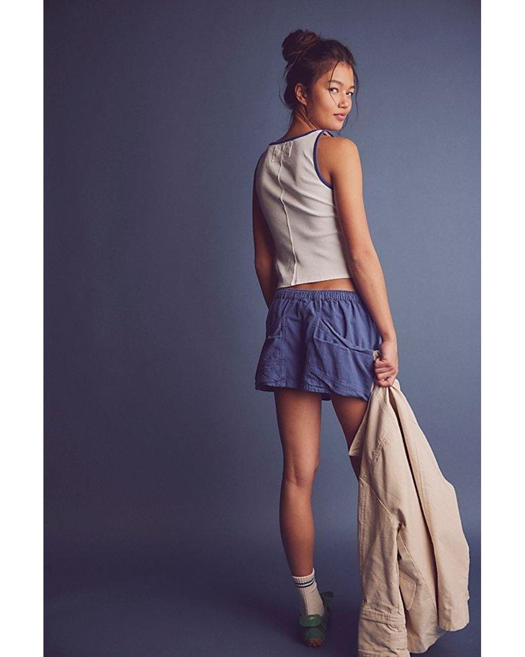 Free People Blue Good Fortune Solid Cotton-Linen Shorts