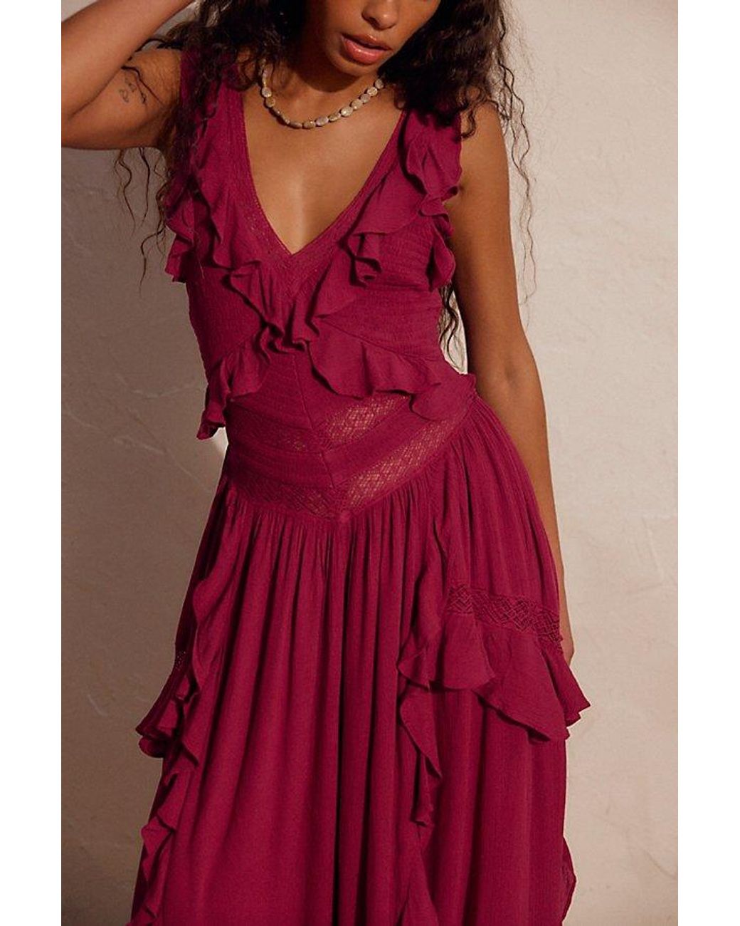 chinese dress ladies Elegant Red Dress by Free People with Lace Detailing – Above The Crowd  Boutique