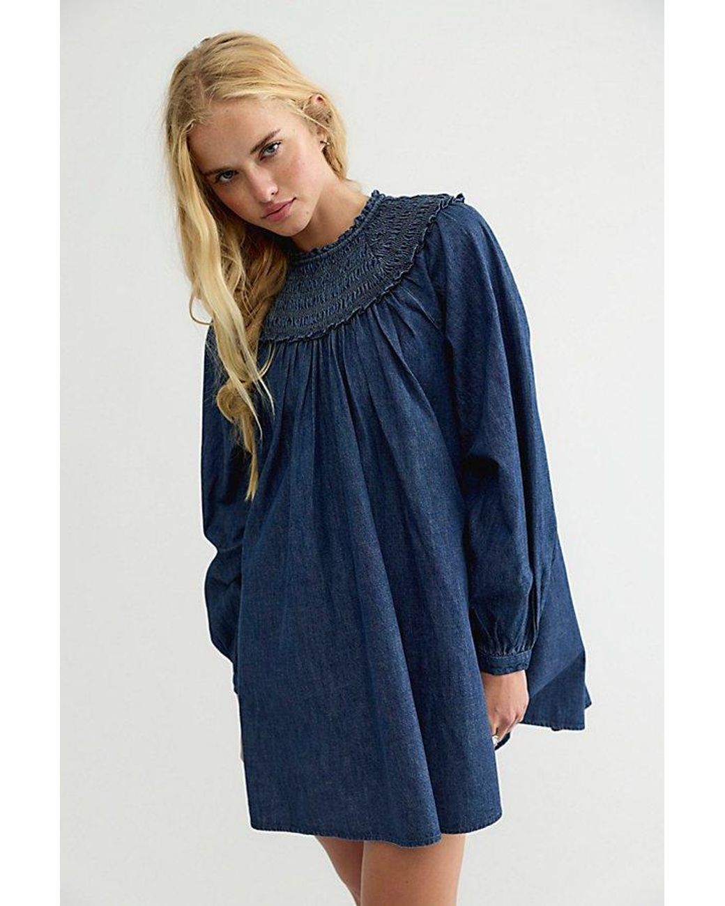 Free People Gray Morning Dew Smocked Mini Dress