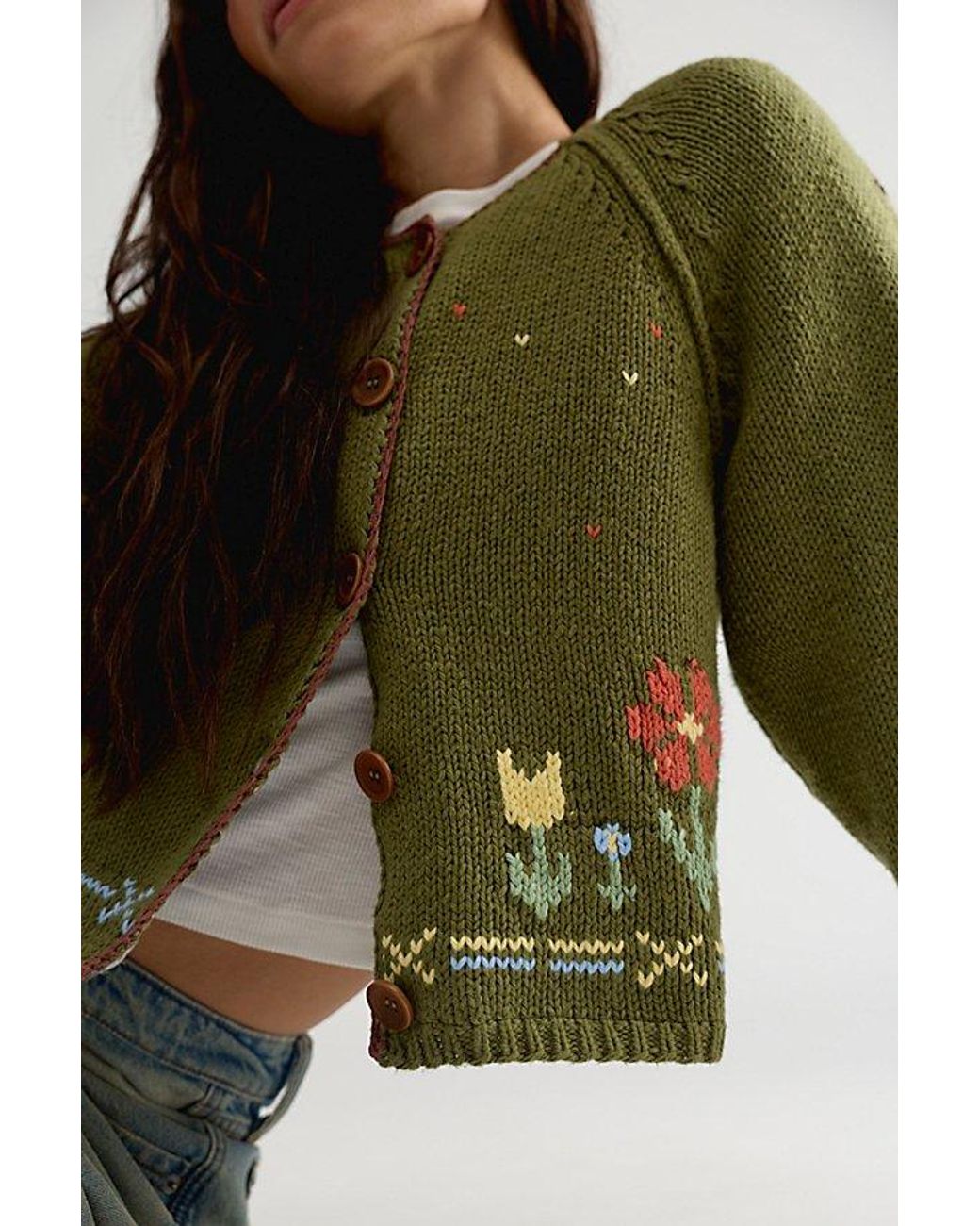 Free People Green Moonlight Knit Cardi
