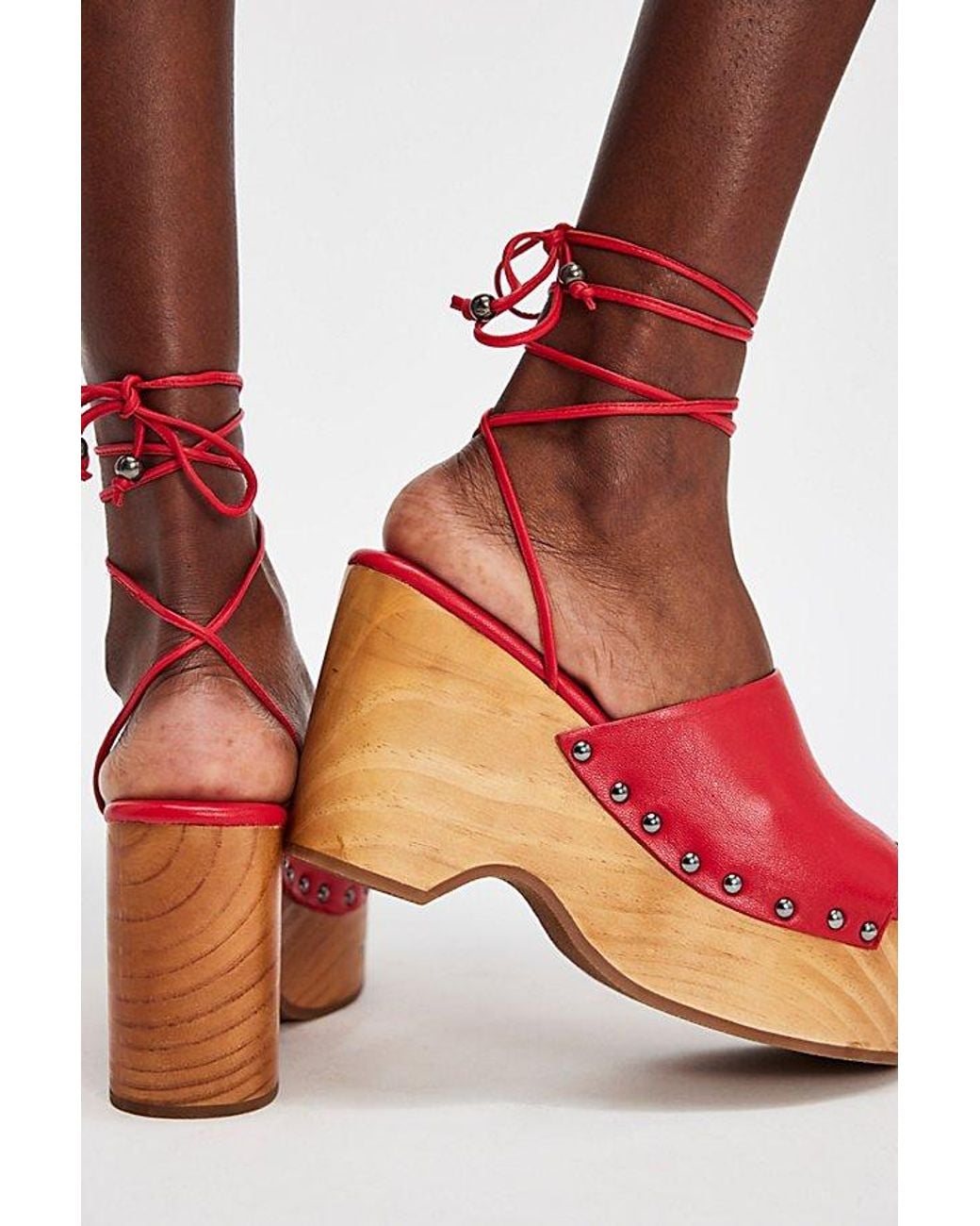 Free People Red Front Row Wrap Clogs