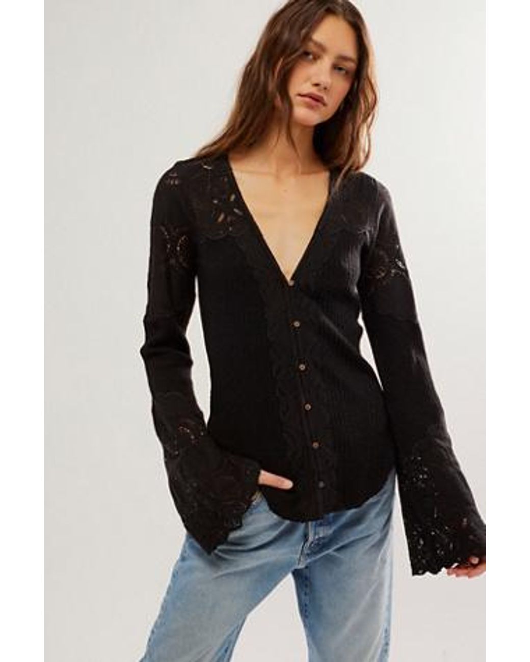 Free People Olivia Lace Top in Black | Lyst