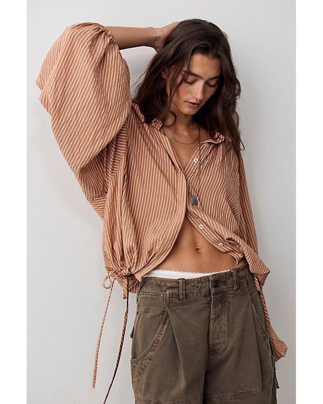 Free People Brown My Bubble Button Down Top
