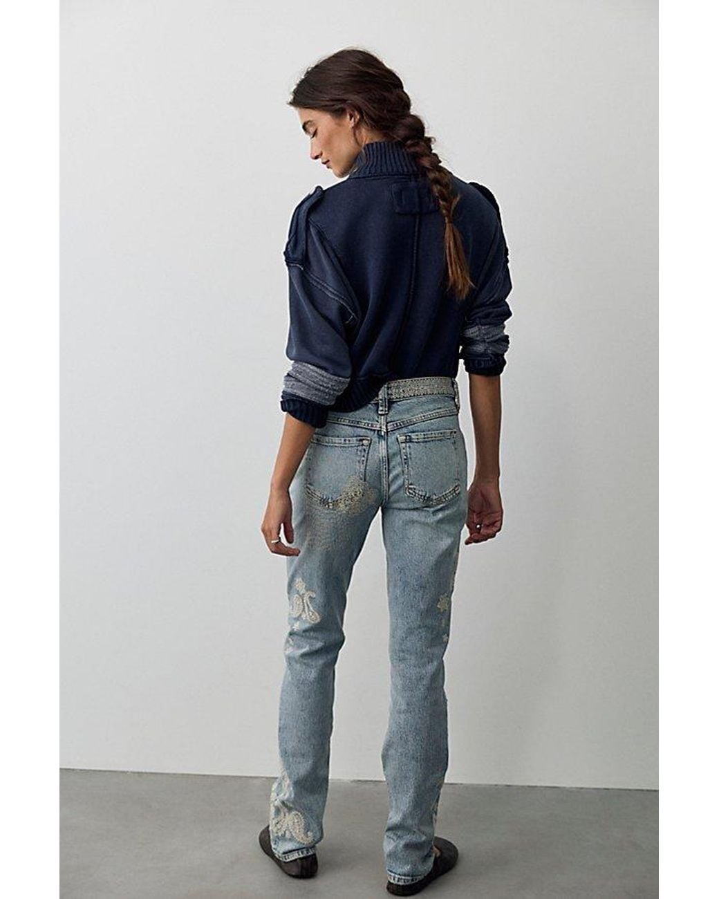 Free People Blue Nash Embroidered Jeans