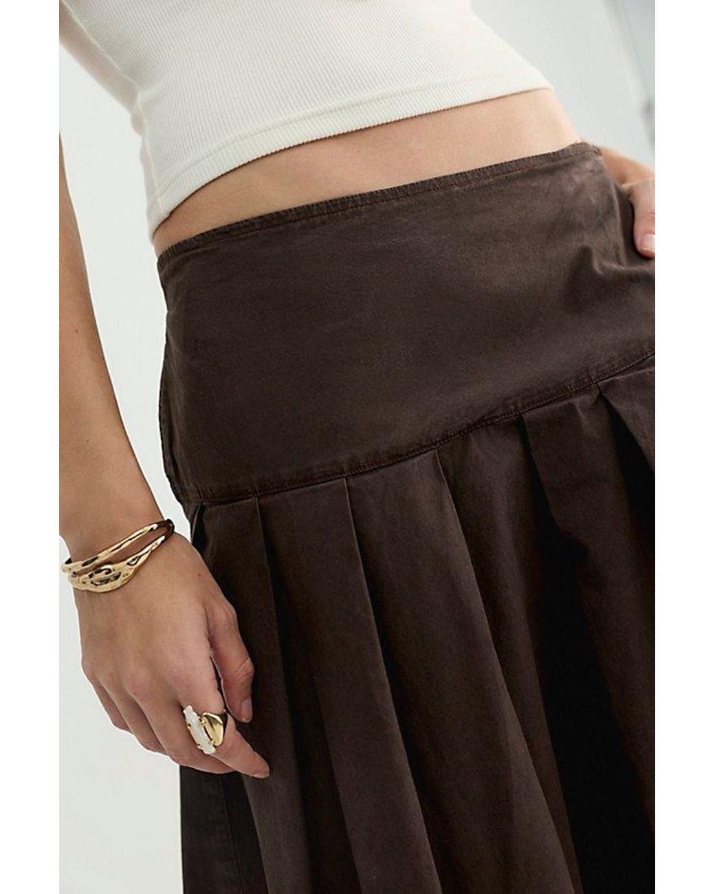 Free People Multicolor Skipper Pleated Chino Midi Skirt