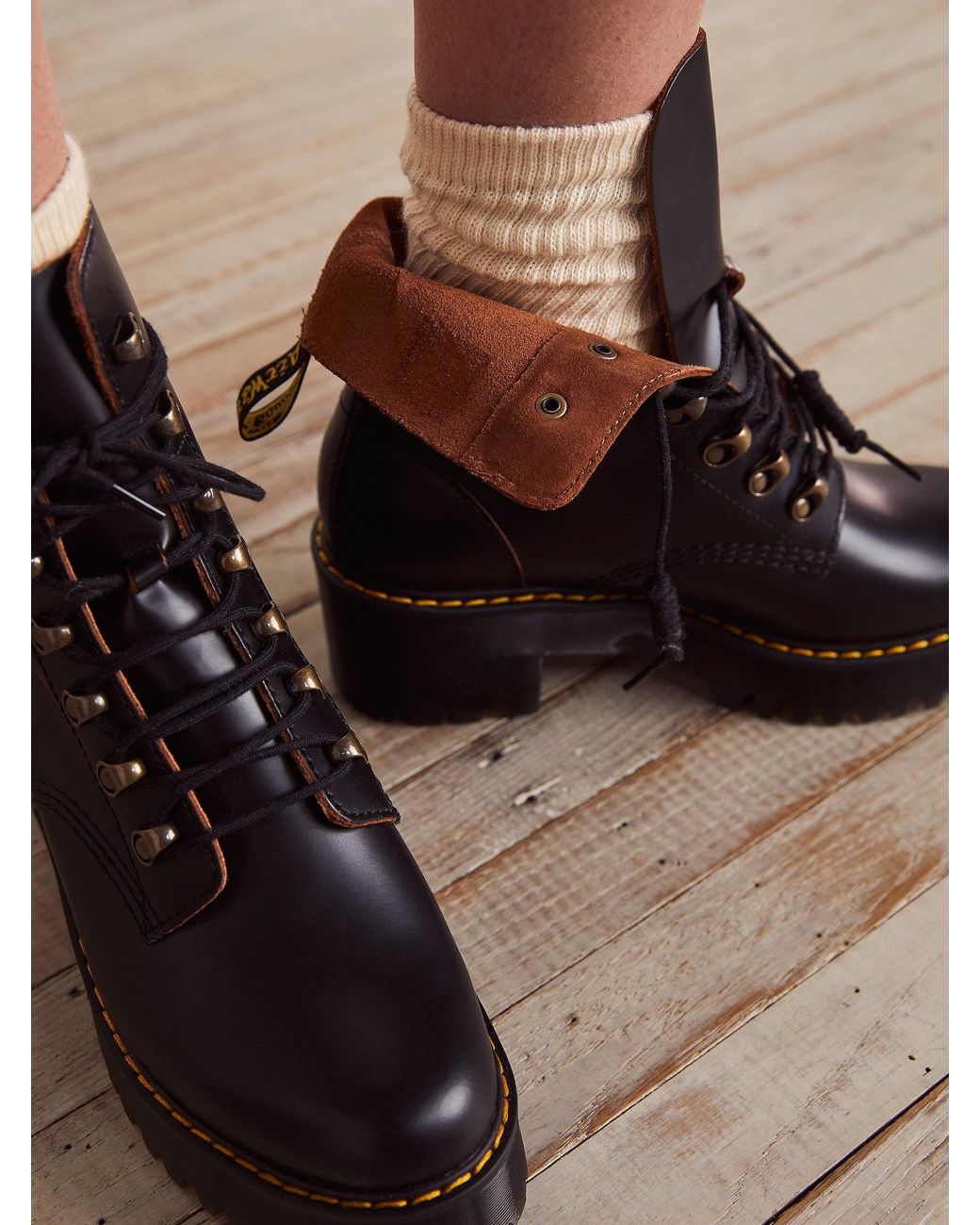Free People Rubber Dr. Martens Leona Platform Ankle Boots in Black | Lyst