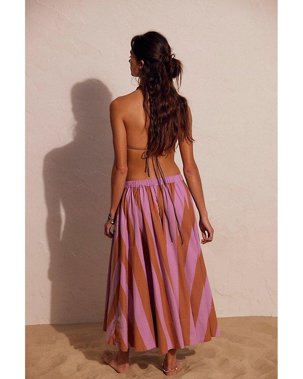 free-est Red Lowen Striped Midi Skirt By