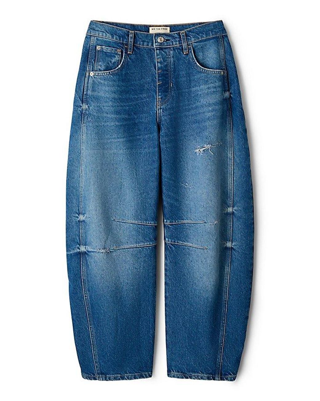 Free People Blue Good Luck Mid-Rise Barrel Jeans