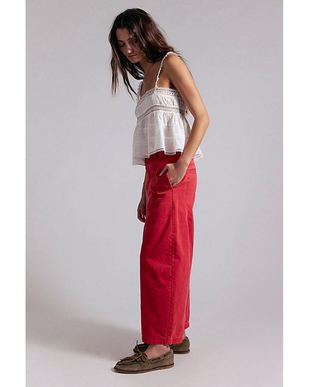 Free People Red Lay Down Chino Trousers