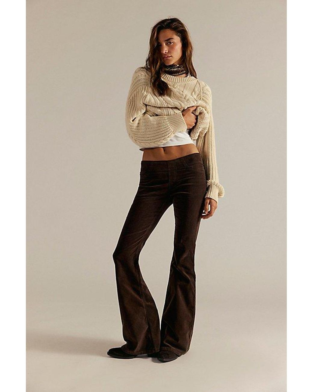 Free People Natural Penny Pull-On Cord Flare Jeans