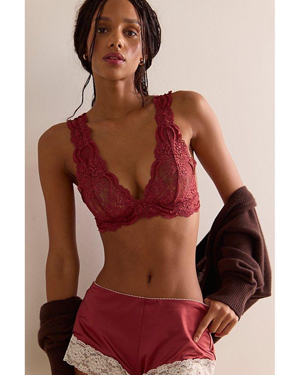 Intimately By Free People Brown Last Dance Lace Plunge Bralette By