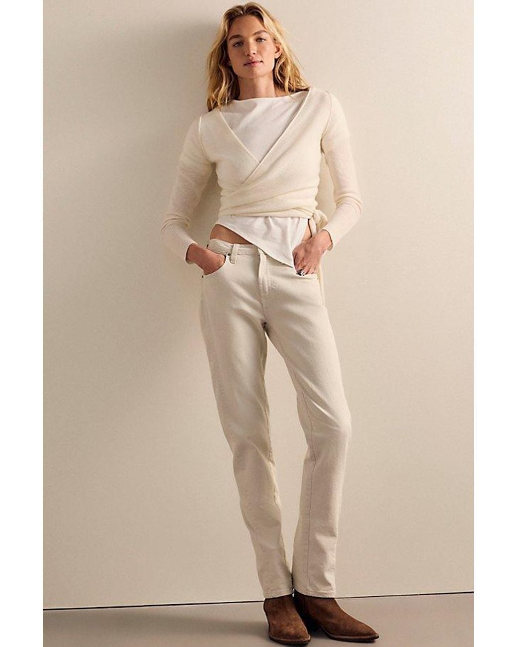Intimately By Free People Natural Easy Rotation Asymmetrical Half-Sleeve Shirt By