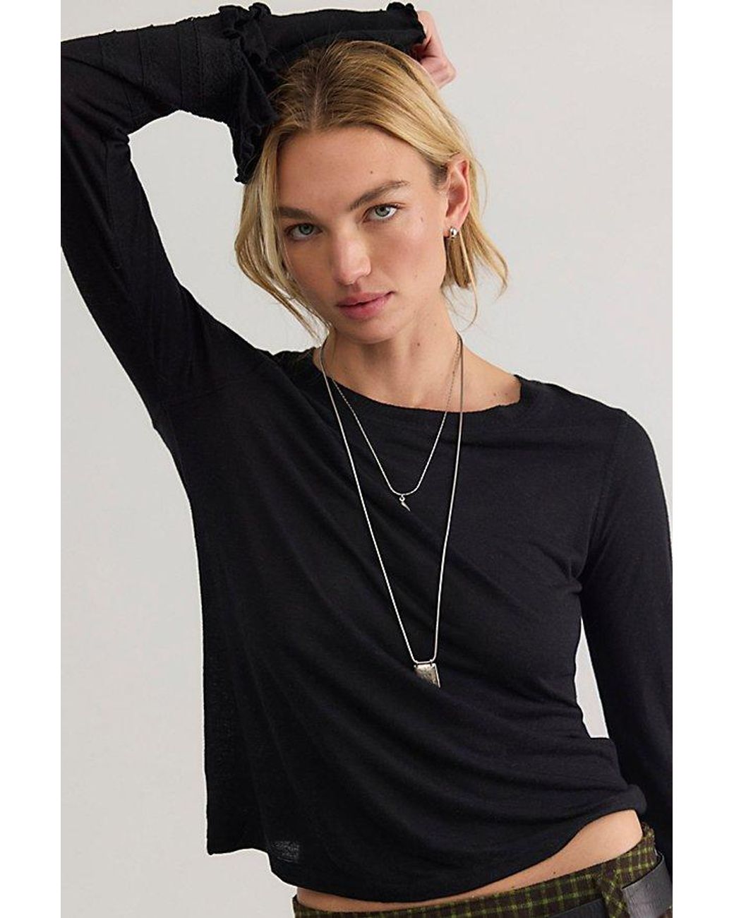 Free People Black Elisa Long Sleeve Top