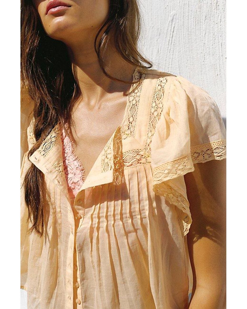 Free People Brown Monica Square Neck Button Down Top