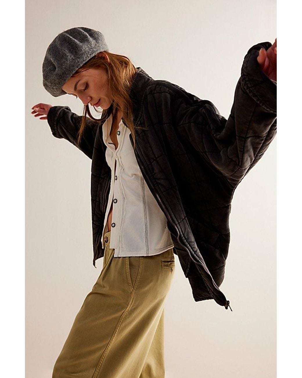 Free People Dolman Quilted Knit Jacket At In Black, Size: Small