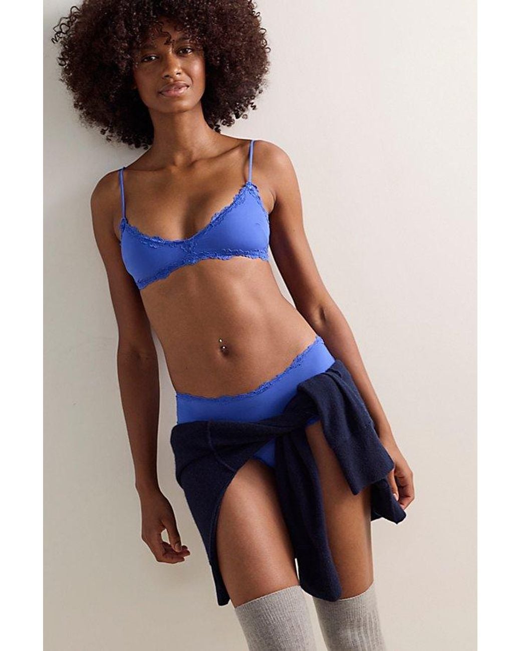 Intimately By Free People Blue Charlie Lace Microfiber V-Neck Bralette By