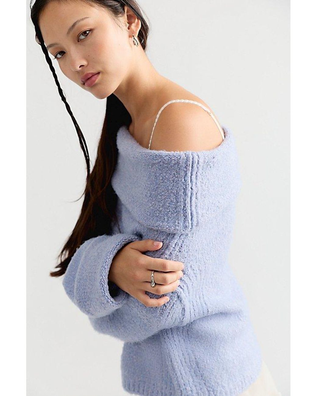Free People Blue Carrie Off-The-Shoulder Pullover