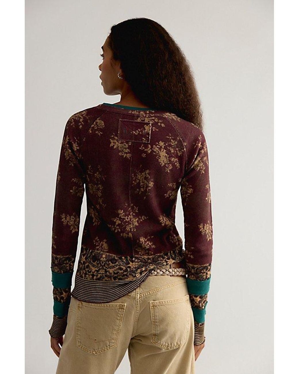 Free People Brown Easy Does It Printed Long Sleeve Tee