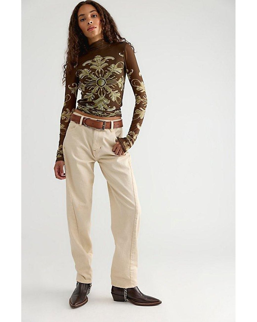 Free People Brown Jessa Long Sleeve Top