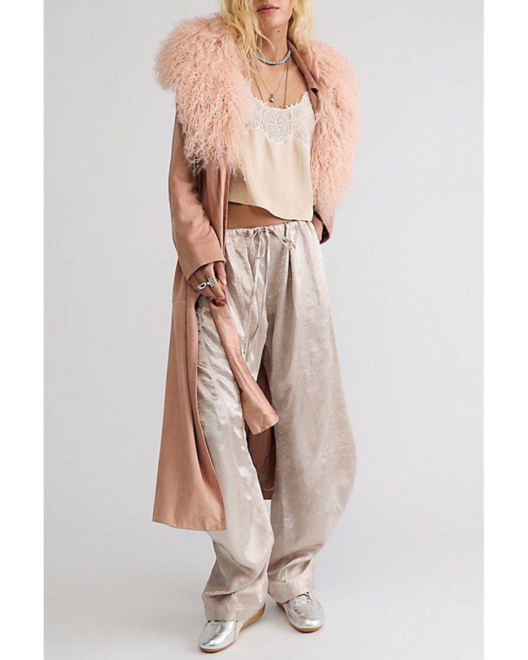 Free People Natural Crowd Pleaser Twisted Satin Pull-On Pants
