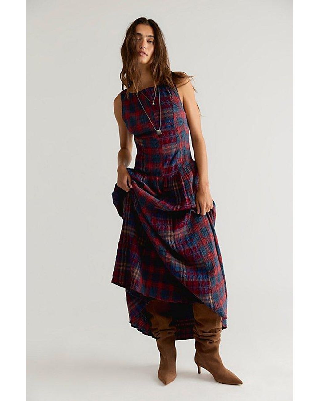 Free People Multicolor Passing Time Plaid Maxi Dress
