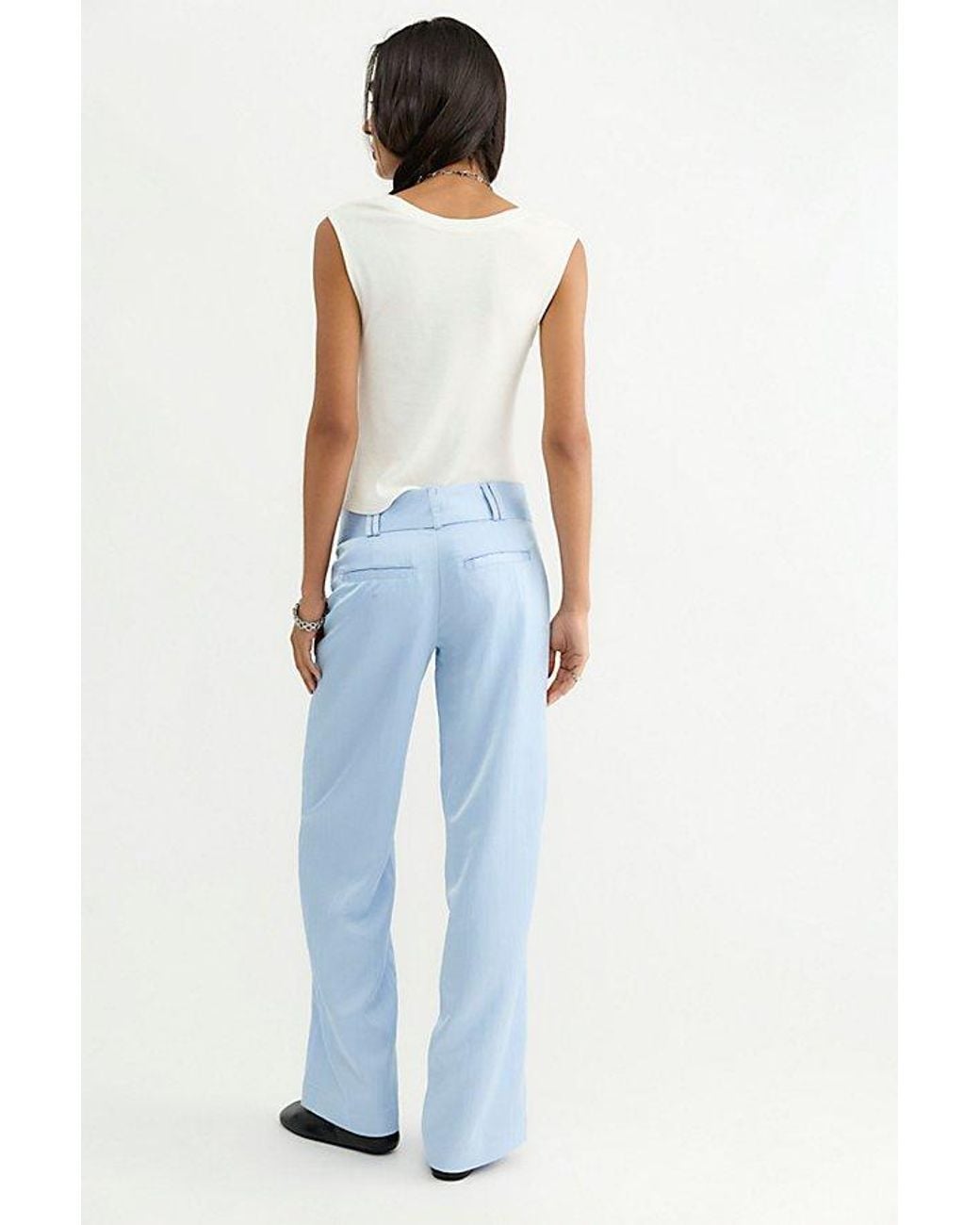 Free People Blue Time Flies Low-Rise Clean Satin Trousers