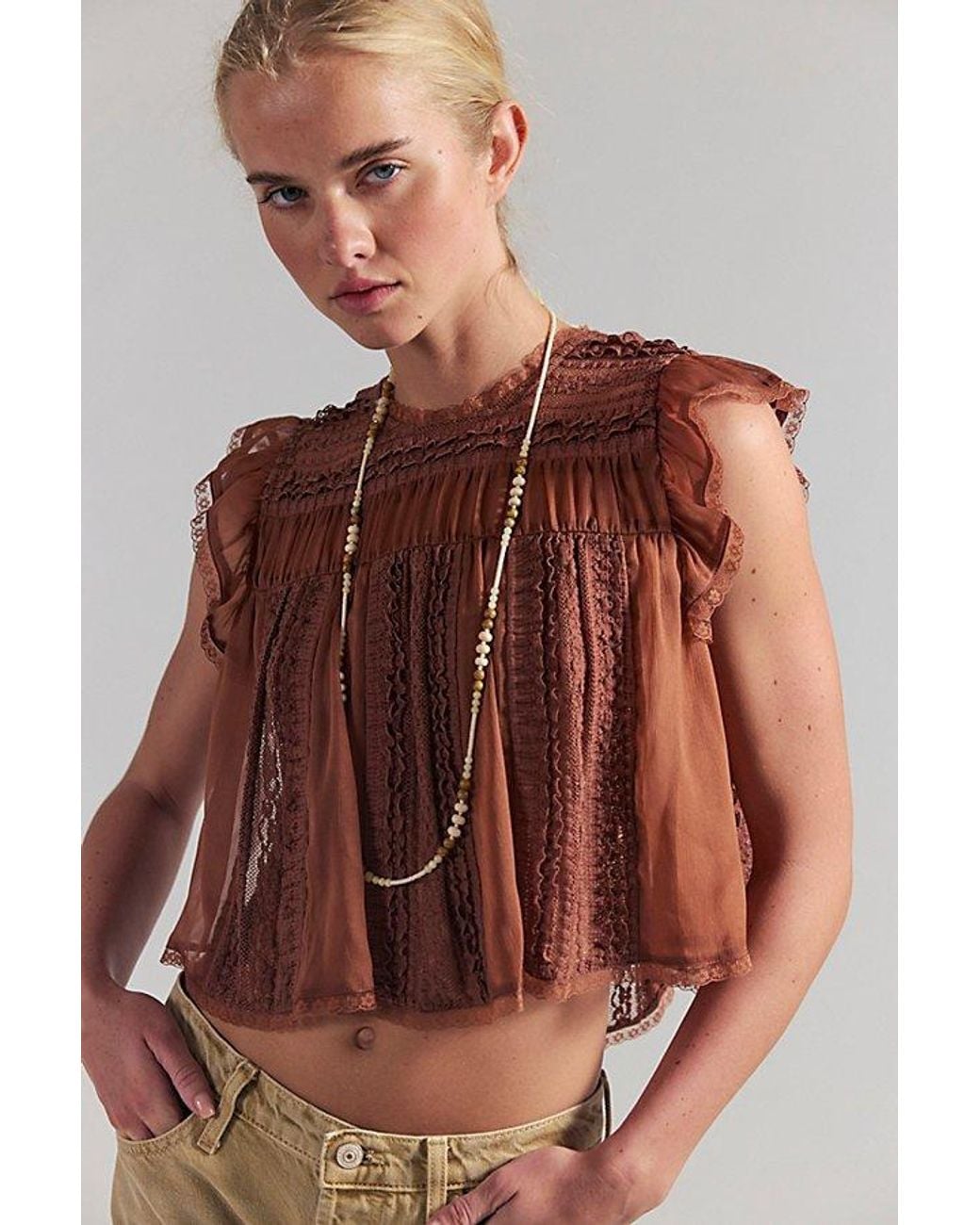 Free People Brown Sun Drenched Blouse