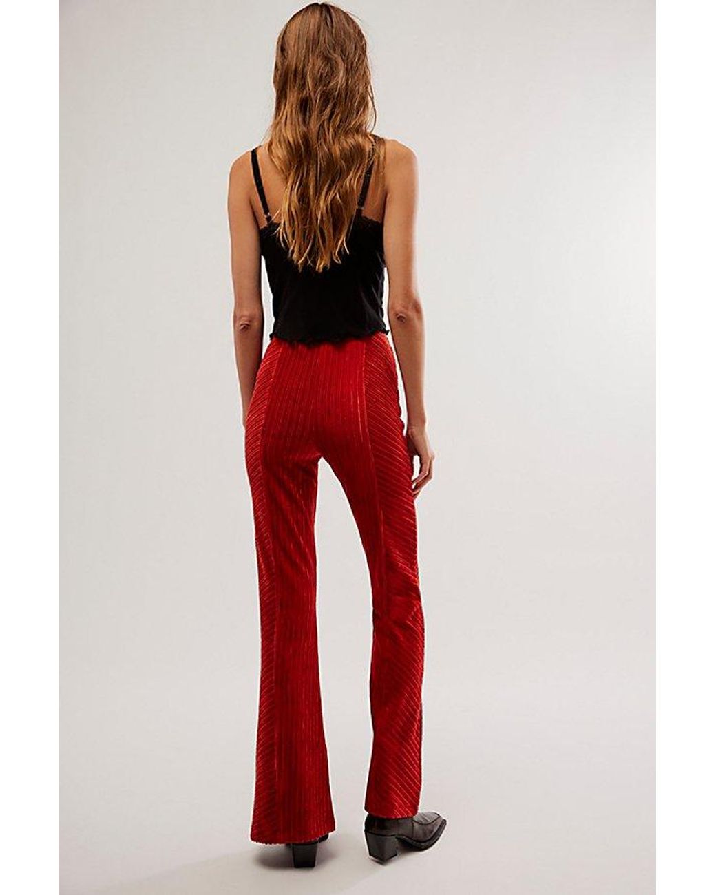 Free People Slim Pull-on Velvet Flare Pants in Red