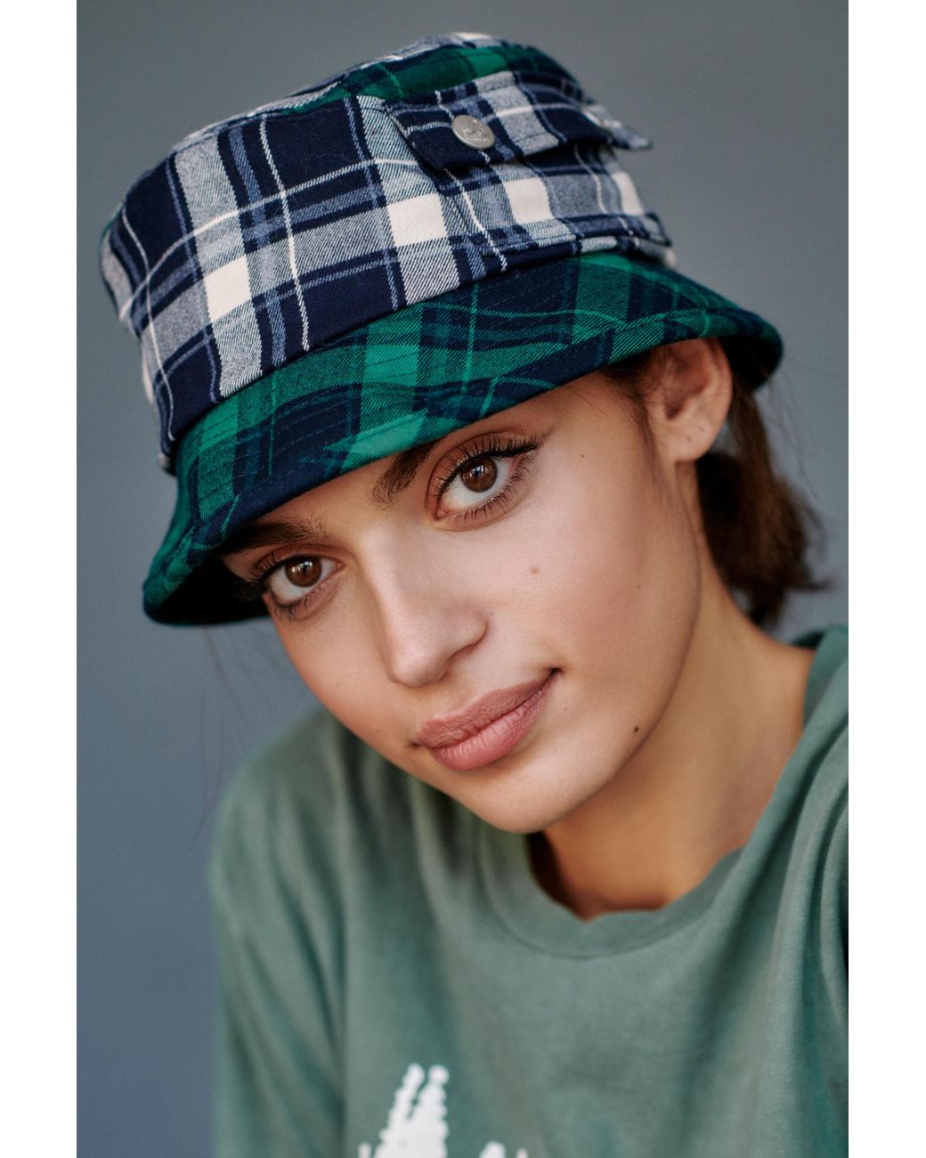 Plaid Bucket Hat in Blue 