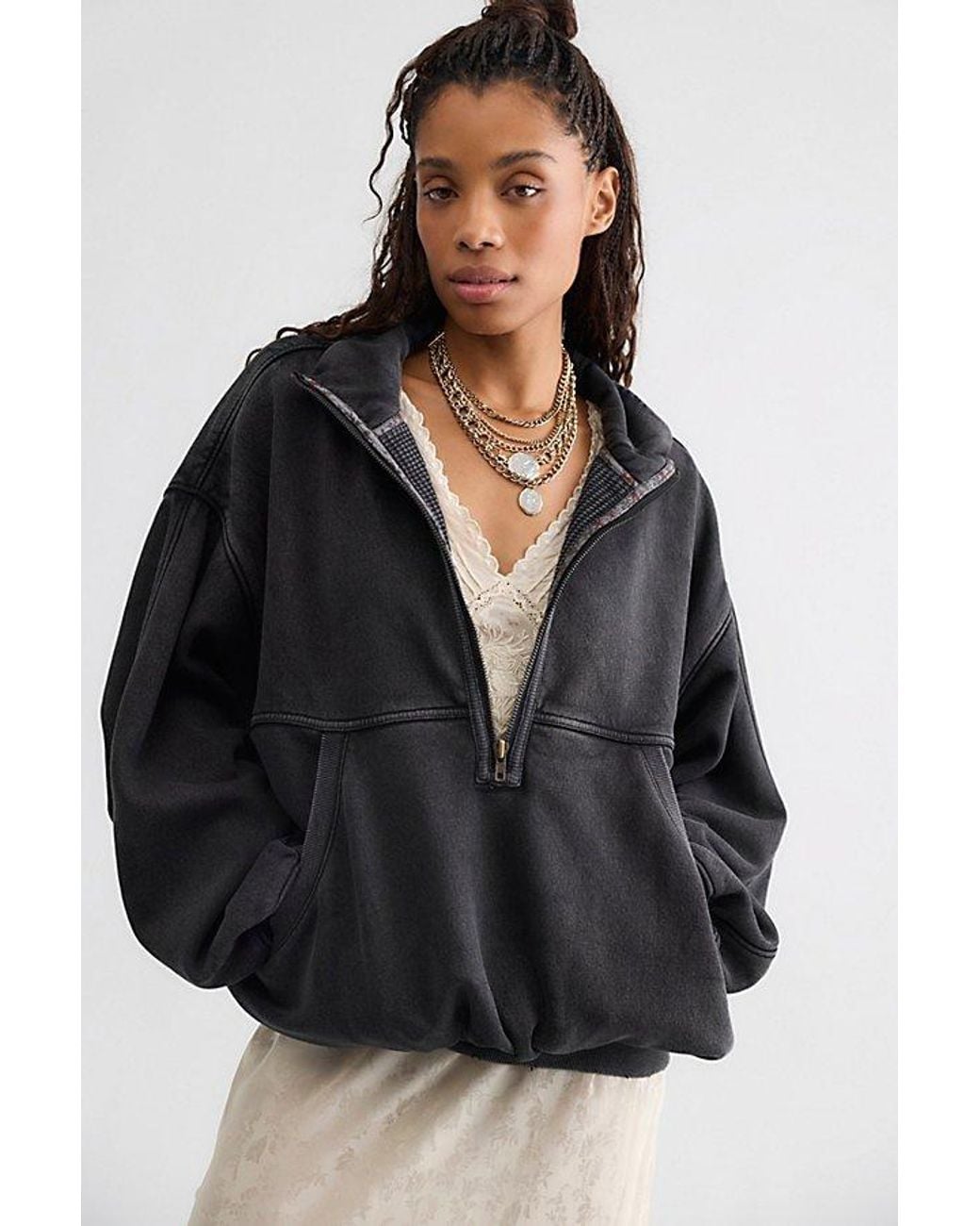Free People Black Banks Half-Zip Pullover